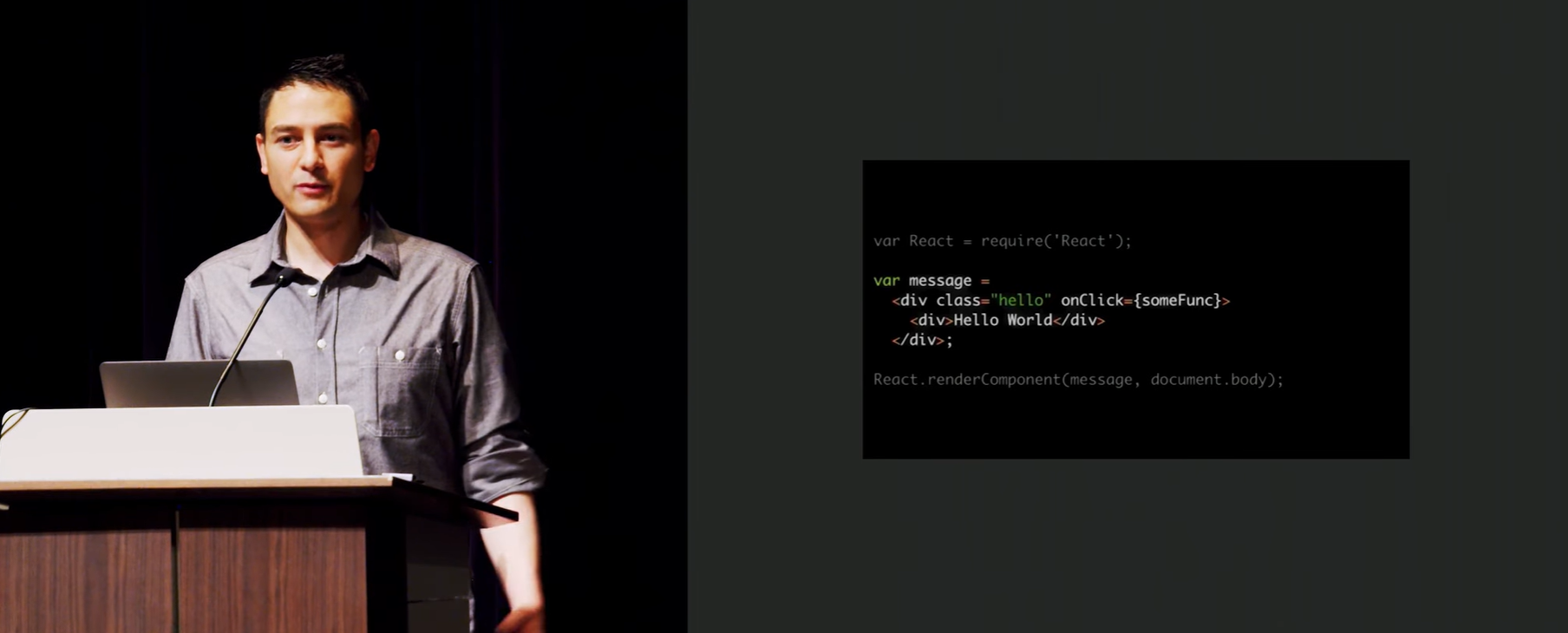 2013년 JSConf US, Jordan Walke의 React 첫 발표 캡쳐 - Youtube