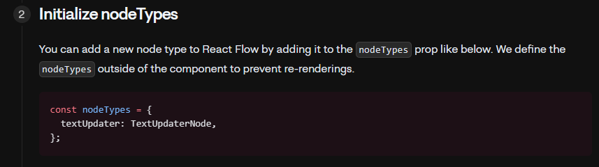 React Flow 공식 문서 - Custom Nodes 페이지의 nodeTypes 안내